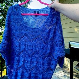 Blue Crochet Top or sweater, Jeans by buffalo, size small.